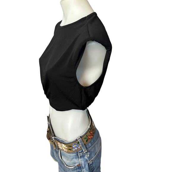 Hansen + Gretel Black Crop Top Medium Padded Shoulder Jersey Festival $128 NEW - Picture 6 of 9